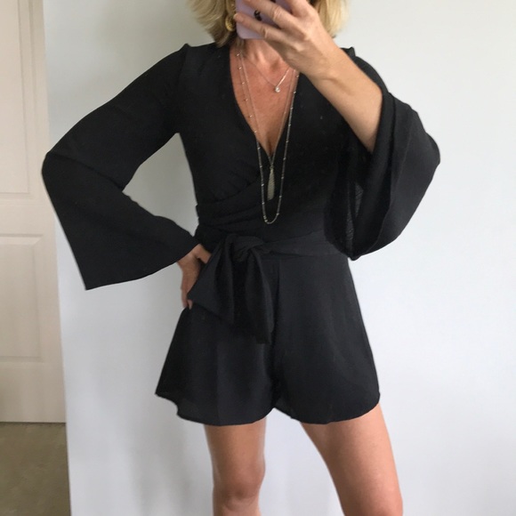 Pants - Black Bell Sleeve Romper
